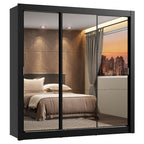 Guarda-Roupa Casal Madesa Lyon 3 Portas de Correr de Espelho 2 Gavetas Preto