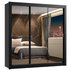 Guarda-Roupa Casal Madesa Lyon Plus 3 Portas de Correr de Espelho 4 Gavetas Preto