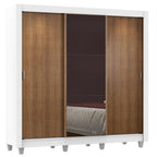 Guarda-Roupa Casal Madesa Lyon 3 Portas de Correr com Espelho 2 Gavetas com Pés Branco/Rustic