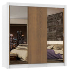 Guarda-Roupa Casal Madesa Lyon Plus 3 Portas de Correr com Espelhos 4 Gavetas Branco/Rustic