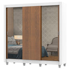 Guarda-Roupa Casal Madesa Lyon Plus 3 Portas de Correr com Espelhos 4 Gavetas com Pés Branco/Rustic