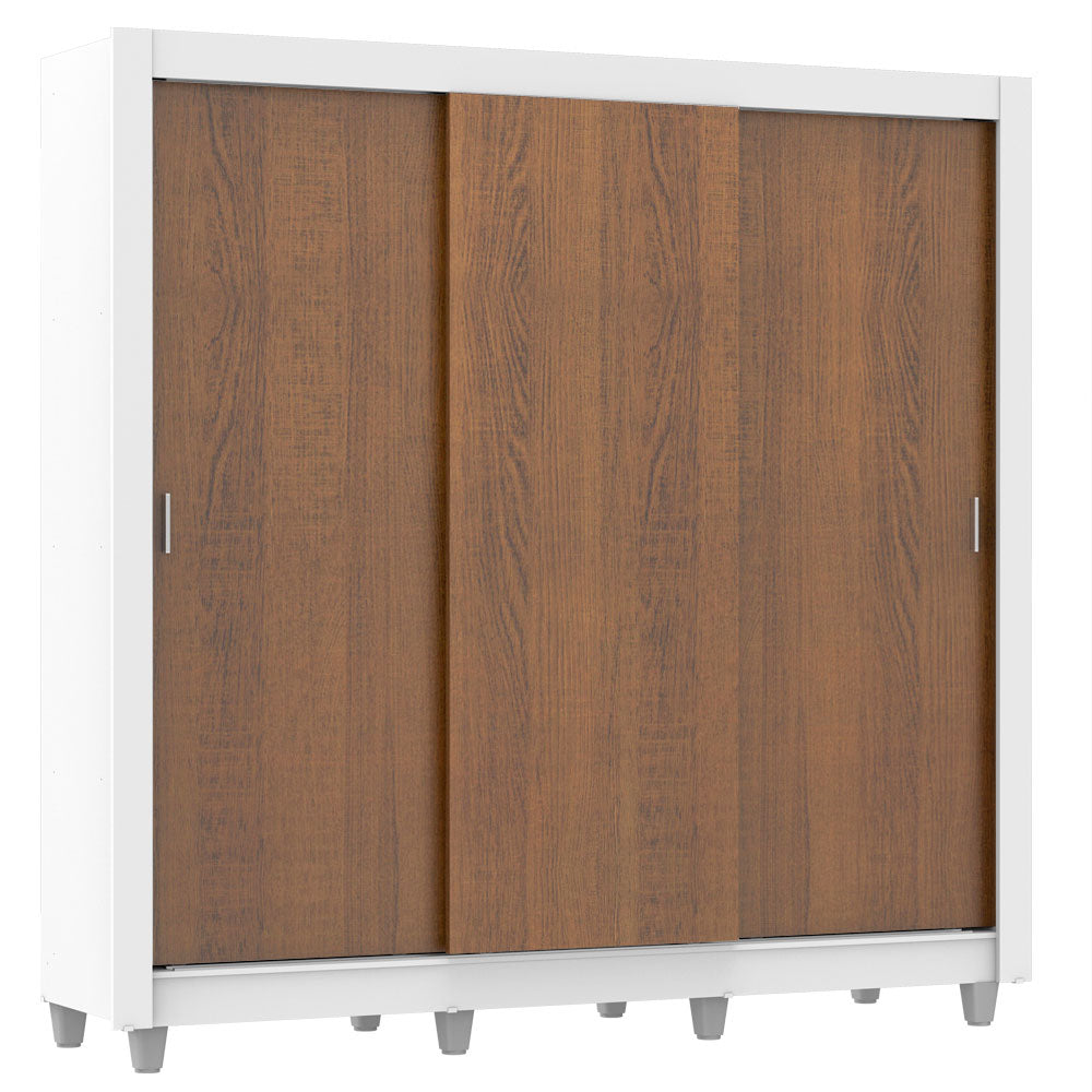 Guarda-Roupa Casal Madesa Lyon 3 Portas de Correr 2 Gavetas com Pés Branco/Rustic