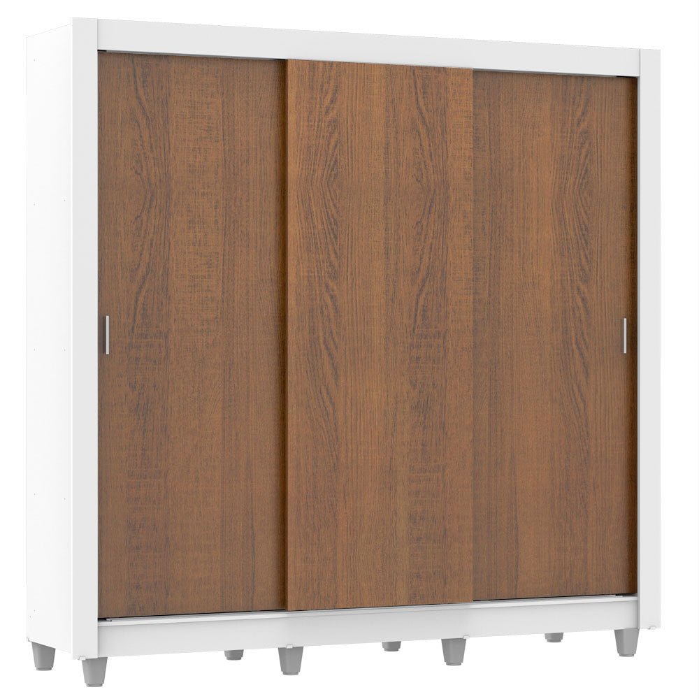 Guarda-Roupa Casal Madesa Lyon Plus 3 Portas de Correr 4 Gavetas com Pés Branco/Rustic