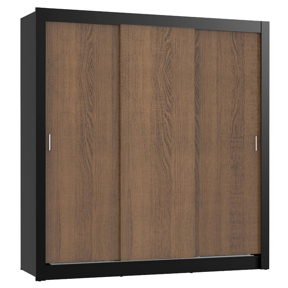Guarda-Roupa Casal Madesa Mônaco 3 Portas de Correr Preto/Rustic