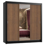 Guarda-Roupa Casal Madesa Lyon Plus 3 Portas de Correr com Espelho 4 Gavetas Preto/Rustic