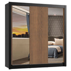 Guarda-Roupa Casal Madesa Mônaco 3 Portas de Correr com Espelhos Preto/Rustic