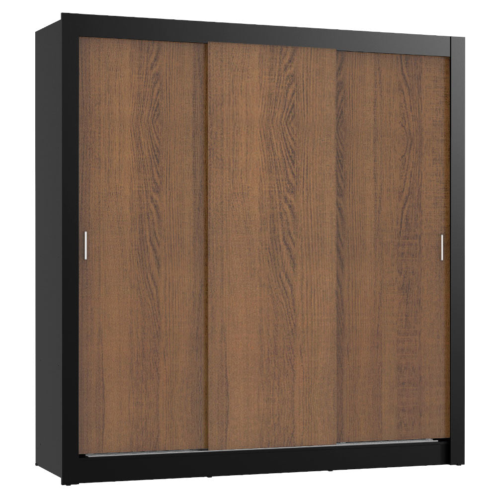 Guarda-Roupa Casal Madesa Lyon 3 Portas de Correr 2 Gavetas Preto/Rustic
