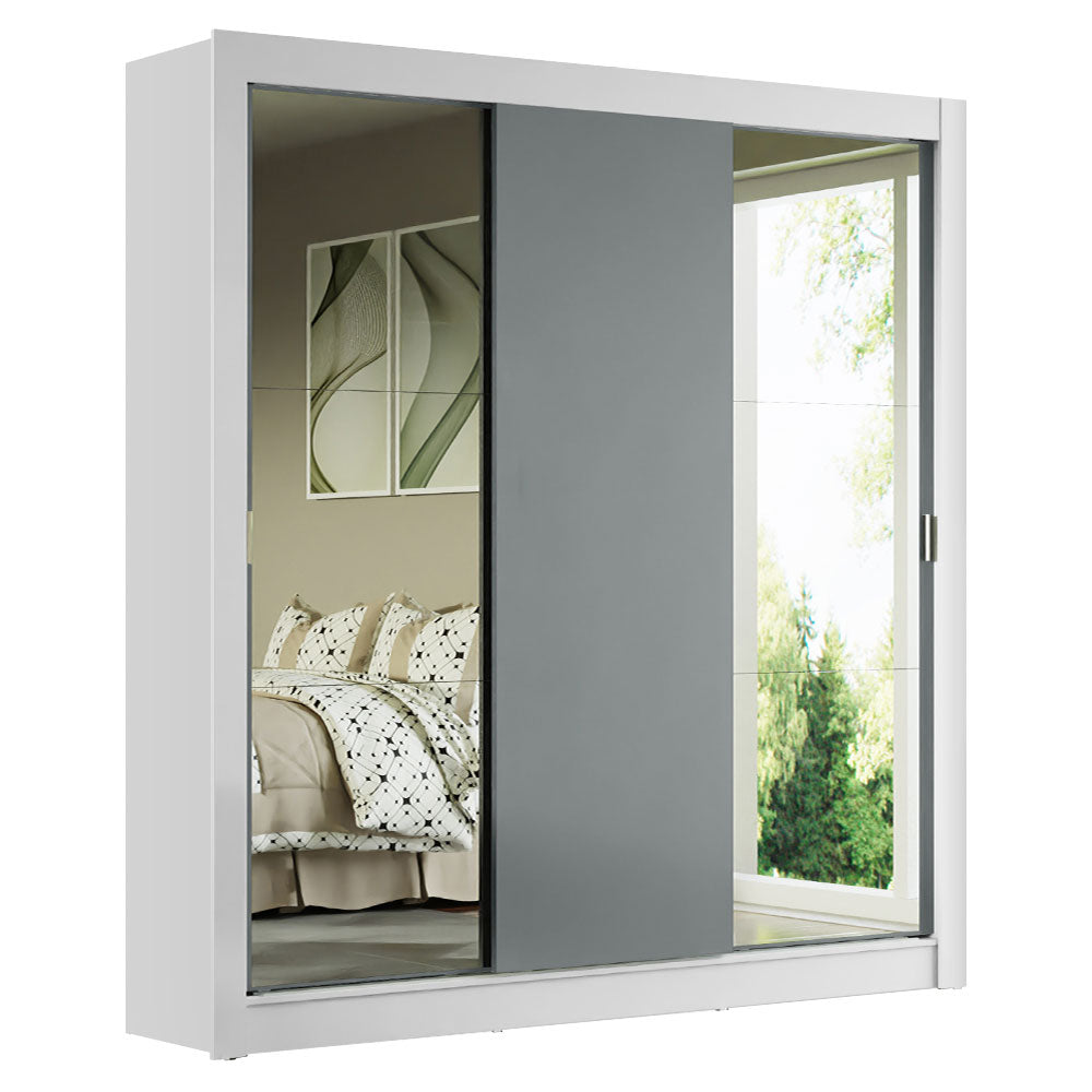 Guarda-Roupa Casal Madesa Mônaco 3 Portas de Correr com Espelhos Branco/Cinza