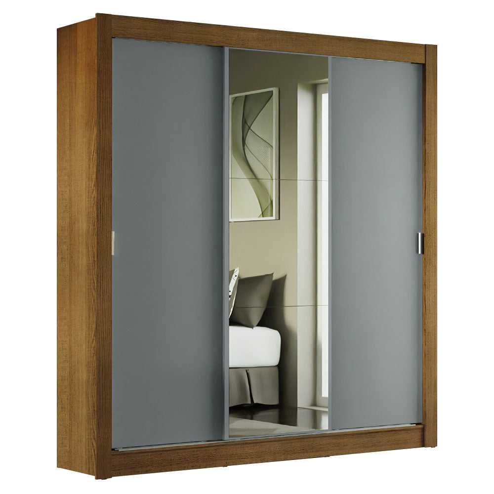 Guarda-Roupa Casal Madesa Mônaco 3 Portas de Correr com Espelho Rustic/Cinza