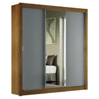 Guarda-Roupa Casal Madesa Mônaco 3 Portas de Correr com Espelho Rustic/Cinza