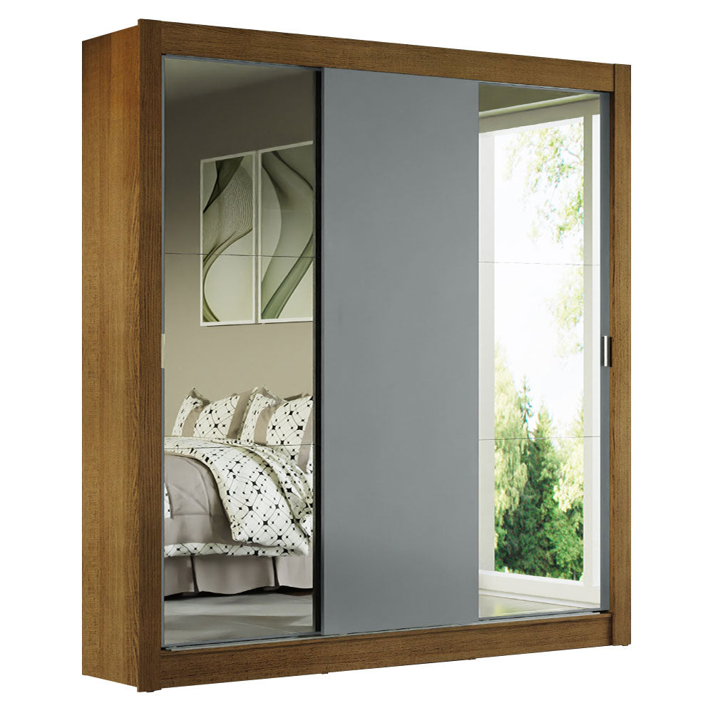 Guarda-Roupa Casal Madesa Mônaco 3 Portas de Correr com Espelhos Rustic/Cinza