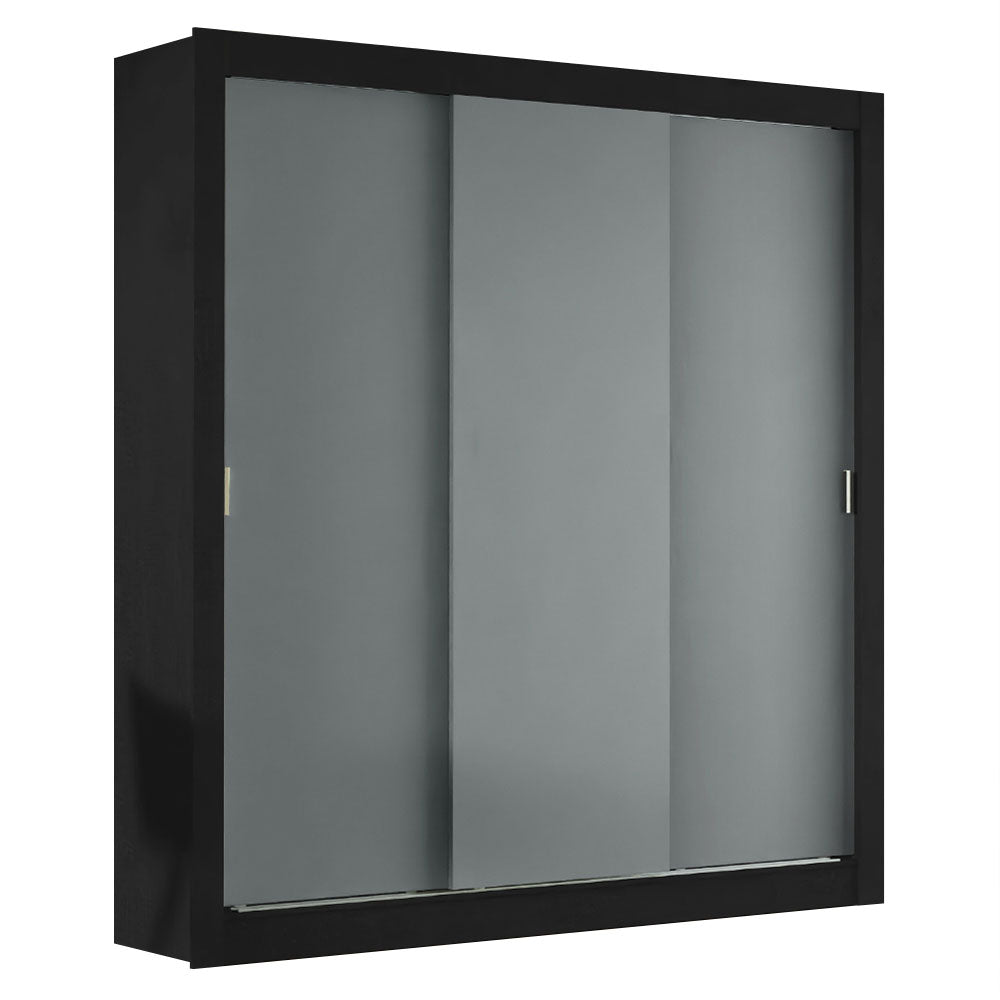 Guarda-Roupa Casal Madesa Mônaco 3 Portas de Correr Preto/Cinza