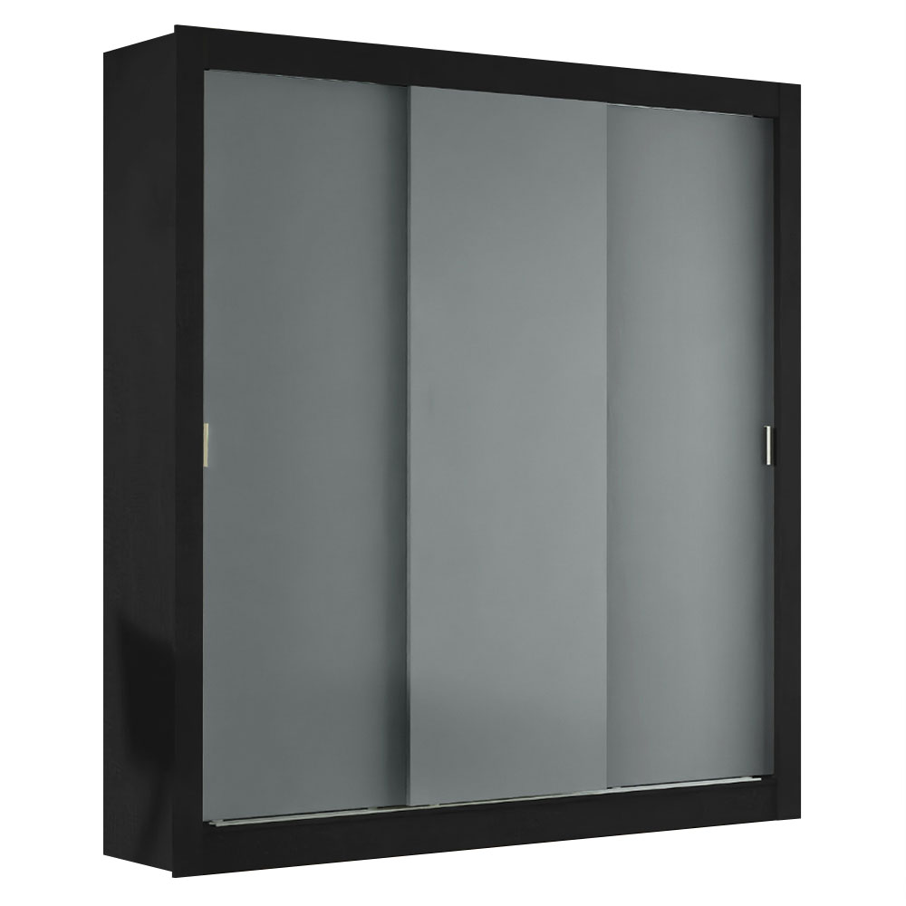 Guarda-Roupa Casal Madesa Mônaco 3 Portas de Correr Preto/Cinza