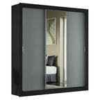 Guarda-Roupa Casal Madesa Mônaco 3 Portas de Correr com Espelho Preto/Cinza