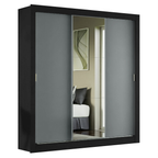 Guarda-Roupa Casal Madesa Mônaco 3 Portas de Correr com Espelho Preto/Cinza