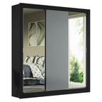 Guarda-Roupa Casal Madesa Mônaco 3 Portas de Correr com Espelhos Preto/Cinza