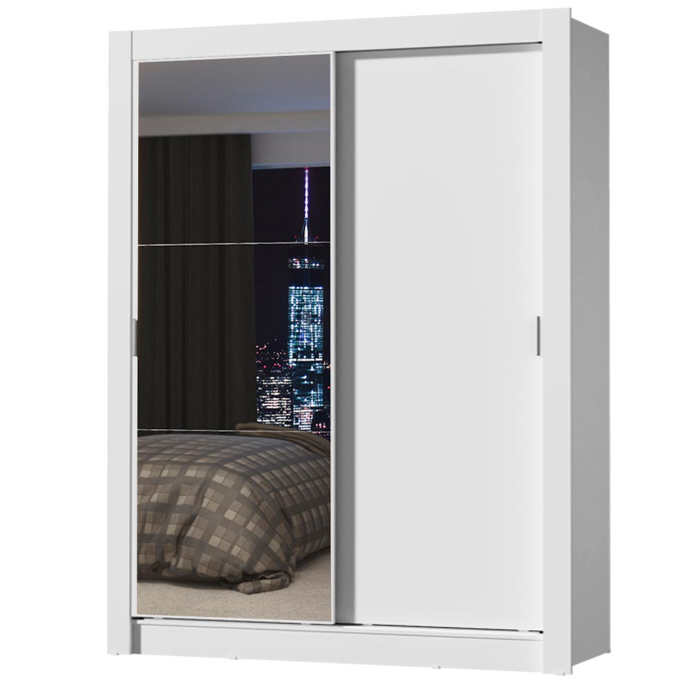 Guarda-Roupa Solteiro 2 Portas de Correr com Espelho Branco Madesa Denver