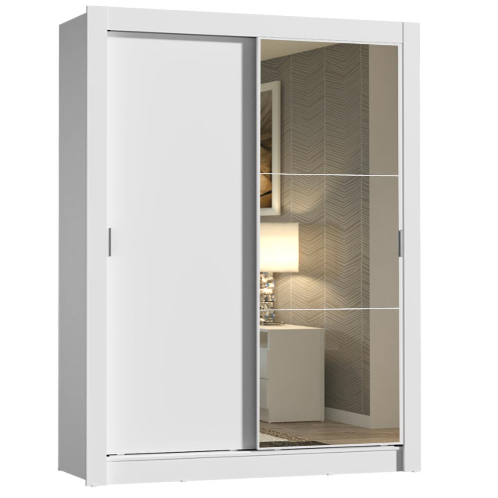 Guarda-Roupa Solteiro Madesa Dallas 2 Portas de Correr com Espelho 2 Gavetas Branco