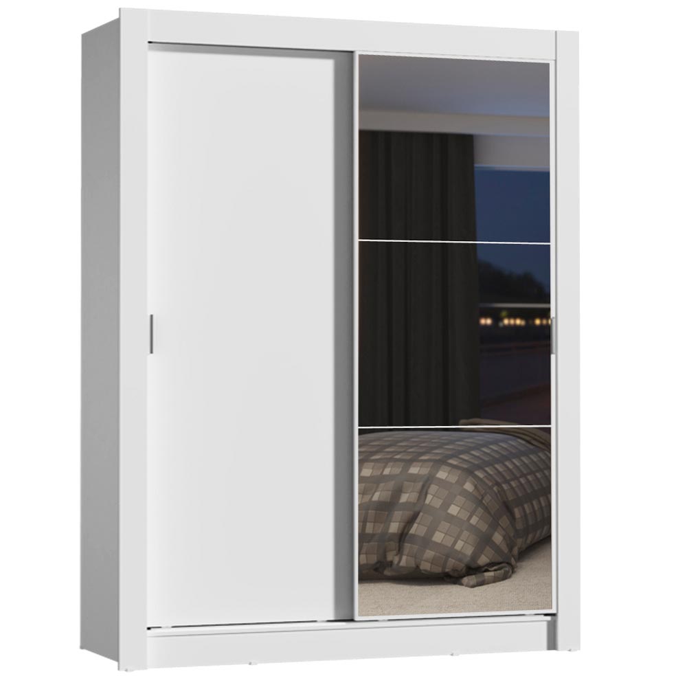 Guarda-Roupa Solteiro Madesa Dallas Plus 2 Portas de Correr com Espelho 4 Gavetas Branco