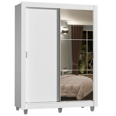 Guarda-Roupa Solteiro Madesa Dallas Plus 2 Portas de Correr com Espelho 4 Gavetas com Pés Branco