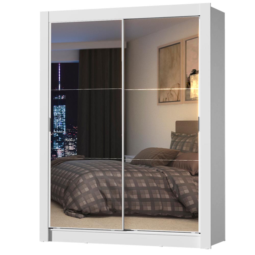 Guarda-Roupa Solteiro Madesa Denver 2 Portas de Correr de Espelho Branco