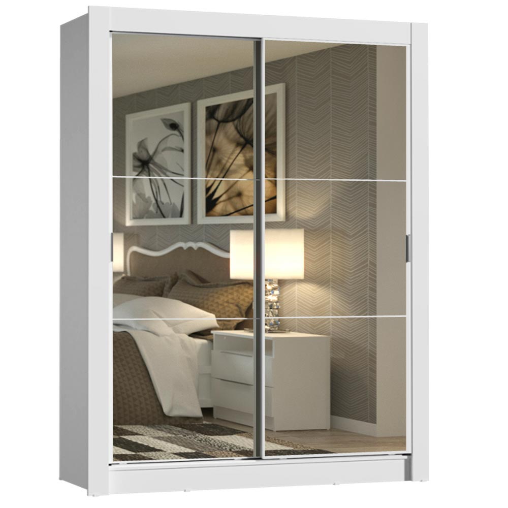 Guarda-Roupa Solteiro Madesa Dallas 2 Portas de Correr de Espelho 2 Gavetas Branco