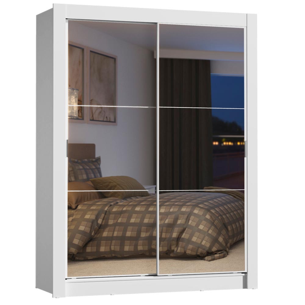 Guarda-Roupa Solteiro Madesa Dallas Plus 2 Portas de Correr de Espelho 4 Gavetas Branco