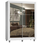 Guarda-Roupa Solteiro Madesa Dallas Plus 2 Portas de Correr de Espelho 4 Gavetas com Pés Branco