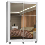 Guarda-Roupa Solteiro Madesa Denver 2 Portas de Correr de Espelho com Pés Branco