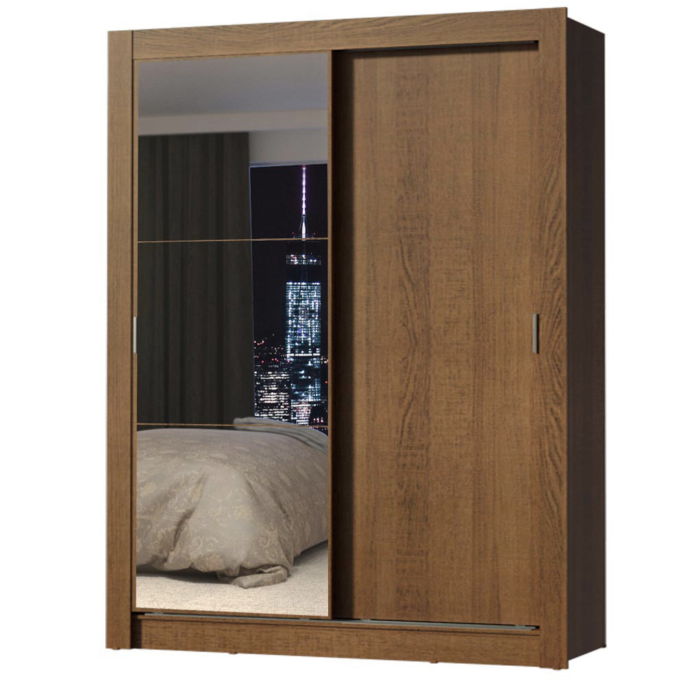 Guarda-Roupa Solteiro 2 Portas de Correr com Espelho Rustic Madesa Denver