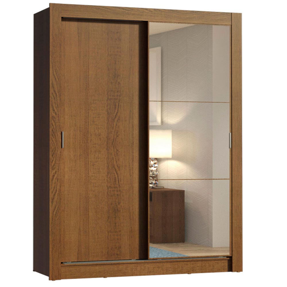 Guarda-Roupa Solteiro Madesa Dallas 2 Portas de Correr com Espelho 2 Gavetas Rustic