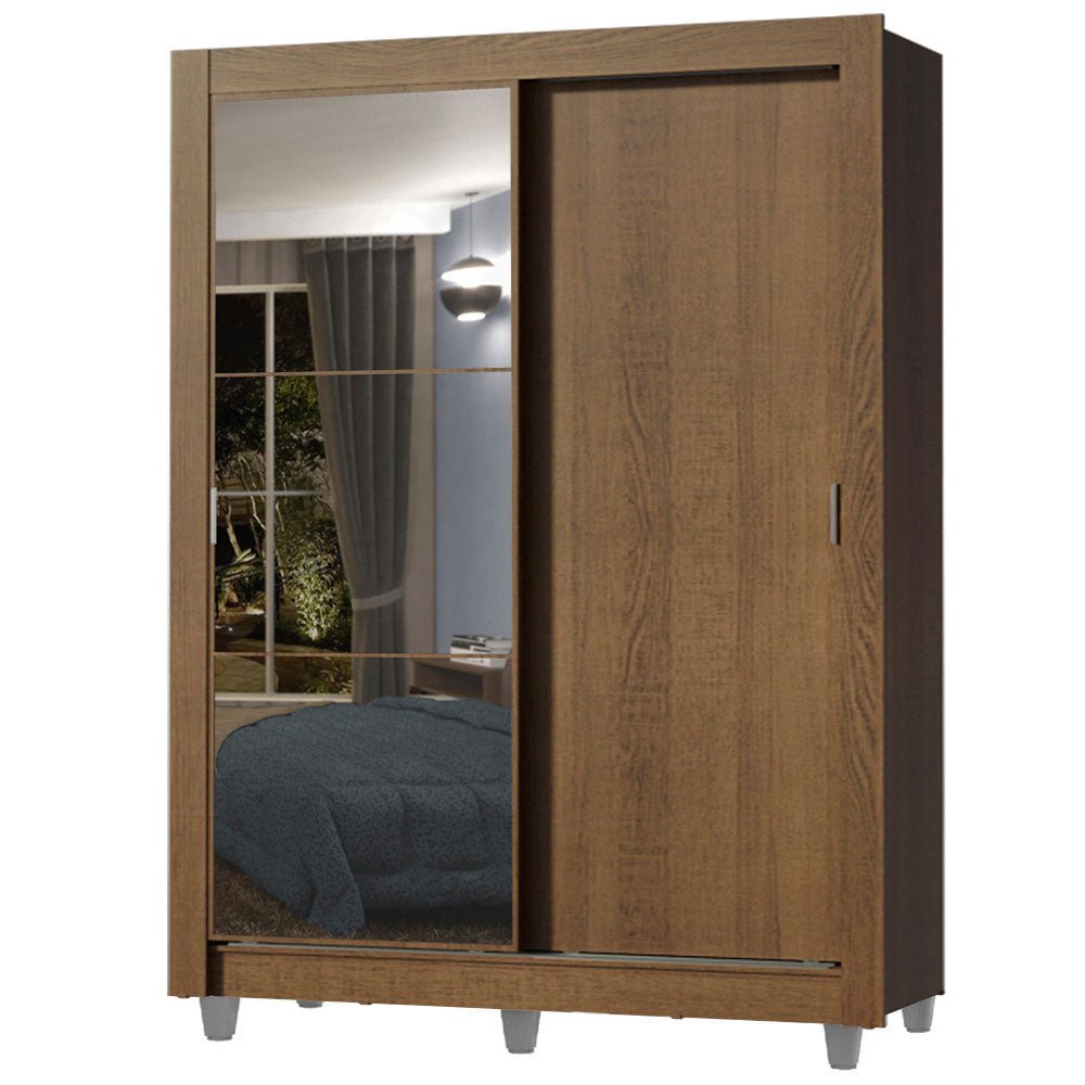 Guarda-Roupa Solteiro Madesa Dallas 2 Portas de Correr com Espelho 2 Gavetas com Pés Rustic