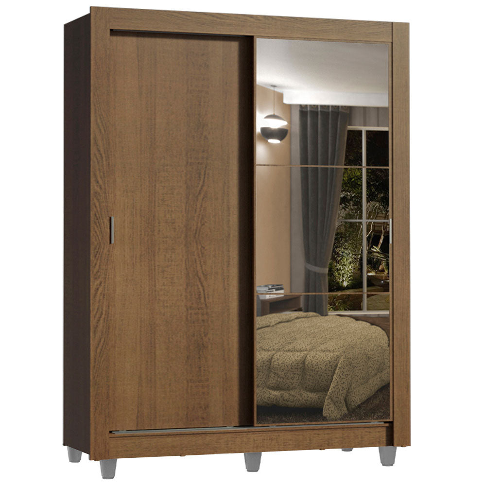 Guarda-Roupa Solteiro Madesa Dallas Plus 2 Portas de Correr com Espelho 4 Gavetas com Pés Rustic