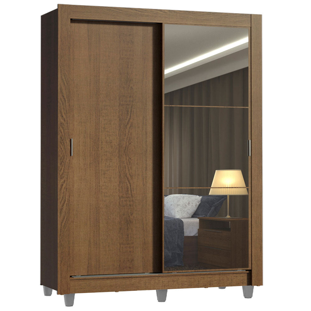 Guarda-Roupa Solteiro Madesa Denver 2 Portas de Correr com Espelho com Pés Rustic