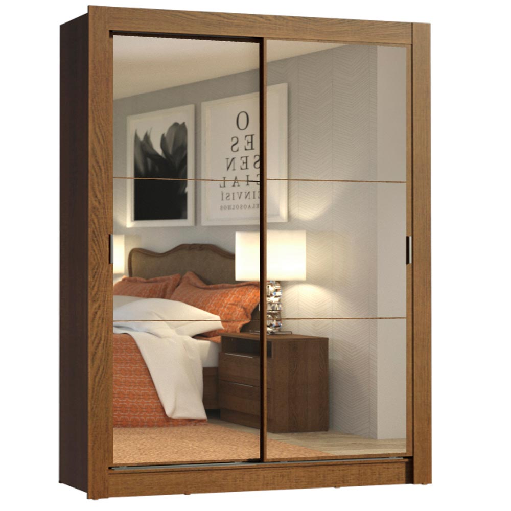 Guarda-Roupa Solteiro Madesa Dallas 2 Portas de Correr de Espelho 2 Gavetas Rustic