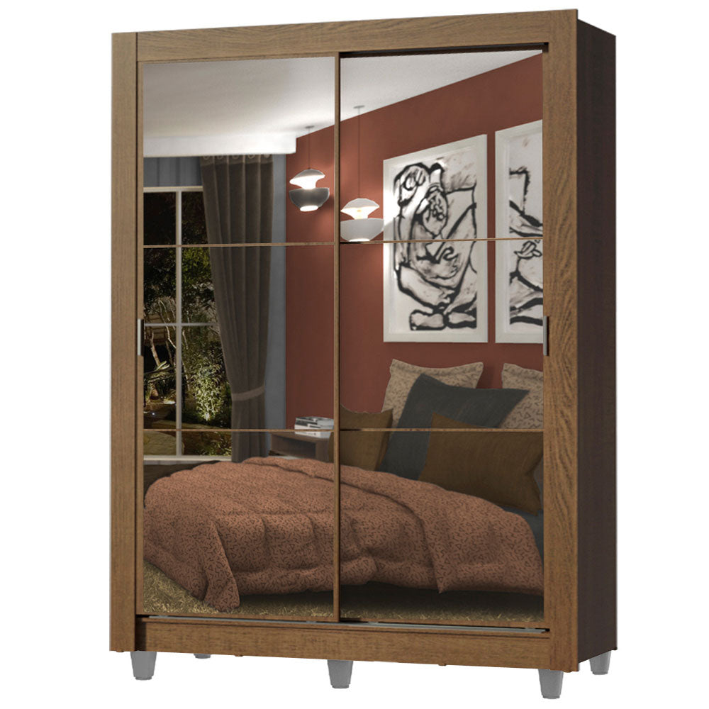 Guarda-Roupa Solteiro Madesa Dallas 2 Portas de Correr de Espelho 2 Gavetas com Pés Rustic