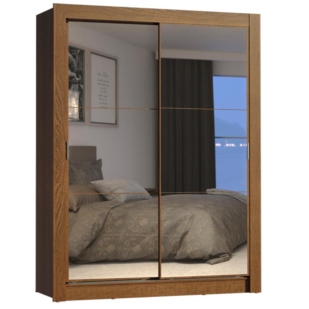 Guarda-Roupa Solteiro Madesa Dallas Plus 2 Portas de Correr de Espelho 4 Gavetas Rustic