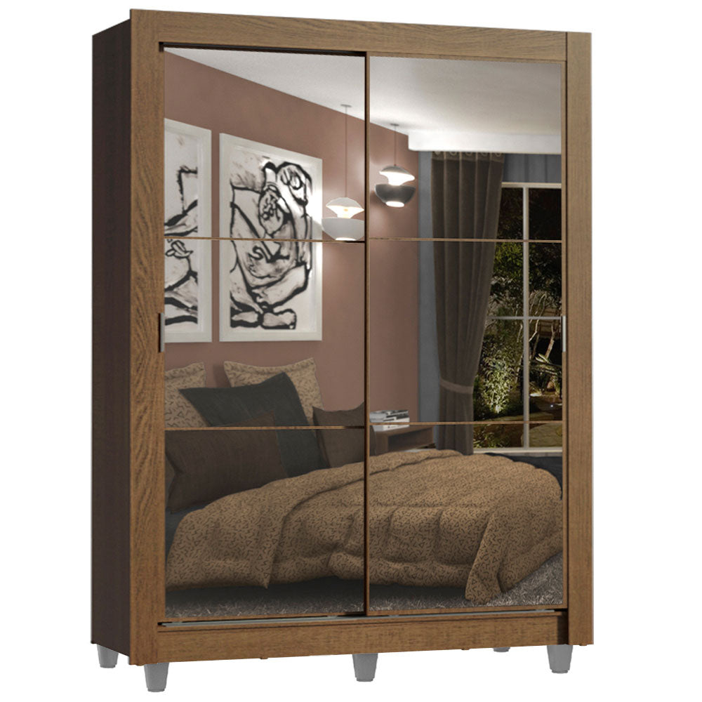 Guarda-Roupa Solteiro Madesa Dallas Plus 2 Portas de Correr de Espelho 4 Gavetas com Pés Rustic