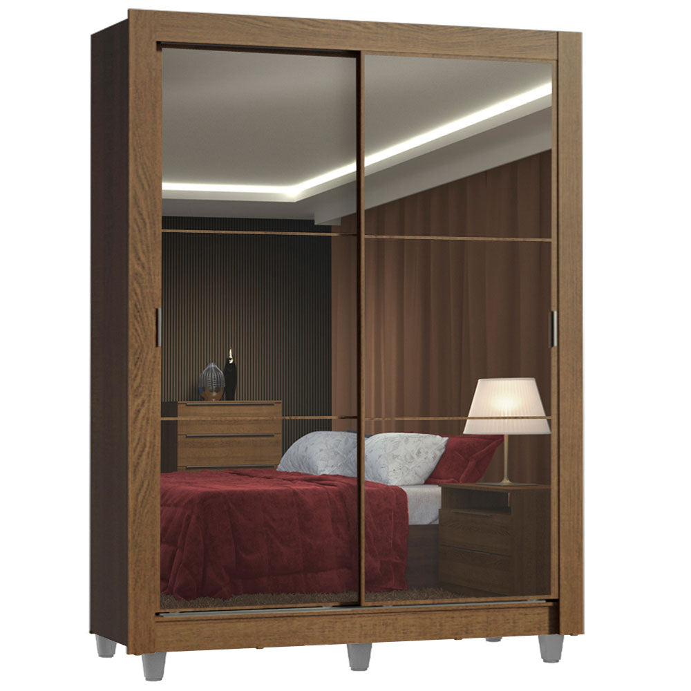 Guarda-Roupa Solteiro Madesa Denver 2 Portas de Correr de Espelho com Pés Rustic