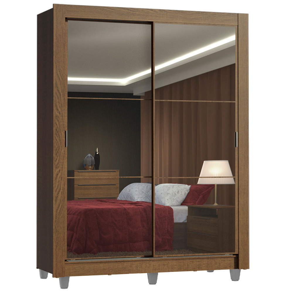 Guarda-Roupa Solteiro Madesa Denver 2 Portas de Correr de Espelho com Pés Rustic