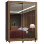 Guarda-Roupa Solteiro Madesa Denver 2 Portas de Correr de Espelho com Pés Rustic