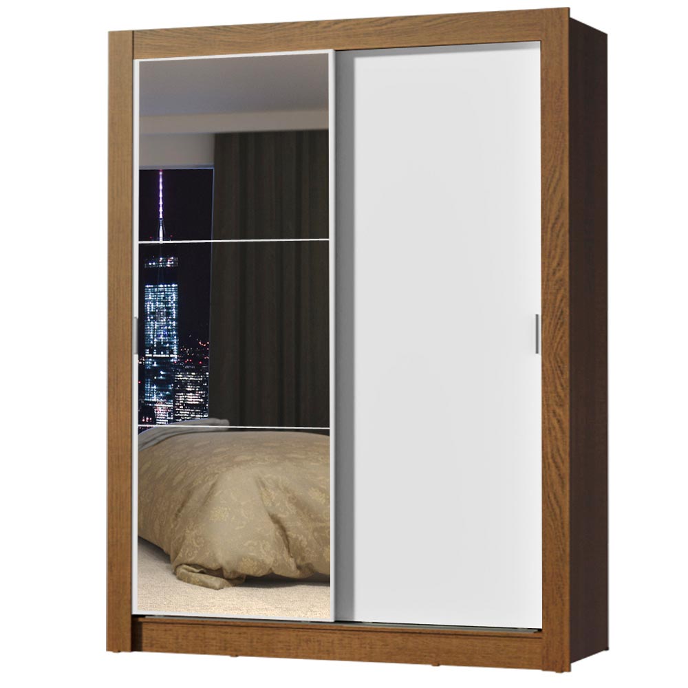 Guarda-Roupa Solteiro Madesa Denver 2 Portas de Correr com Espelho Rustic/Branco