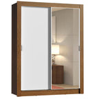 Guarda-Roupa Solteiro Madesa Dallas 2 Portas de Correr com Espelho 2 Gavetas Rustic/Branco