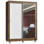 Guarda-Roupa Solteiro Madesa Denver 2 Portas de Correr com Espelho com Pés Rustic/Branco
