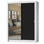 Guarda-Roupa Solteiro Madesa Dallas Plus 2 Portas de Correr com Espelho 4 Gavetas Branco/Preto