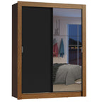 Guarda-Roupa Solteiro Madesa Dallas 2 Portas de Correr com Espelho 2 Gavetas Rustic/Preto