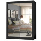 Guarda-Roupa Solteiro Madesa Dallas Plus 2 Portas de Correr de Espelho 4 Gavetas Preto