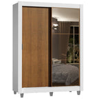 Guarda-Roupa Solteiro Madesa Dallas Plus 2 Portas de Correr com Espelho 4 Gavetas com Pés Branco/Rustic