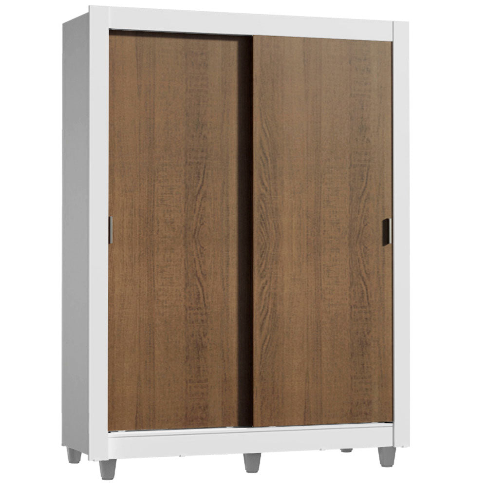 Guarda-Roupa Solteiro Madesa Dallas 2 Portas de Correr 2 Gavetas com Pés Branco/Rustic