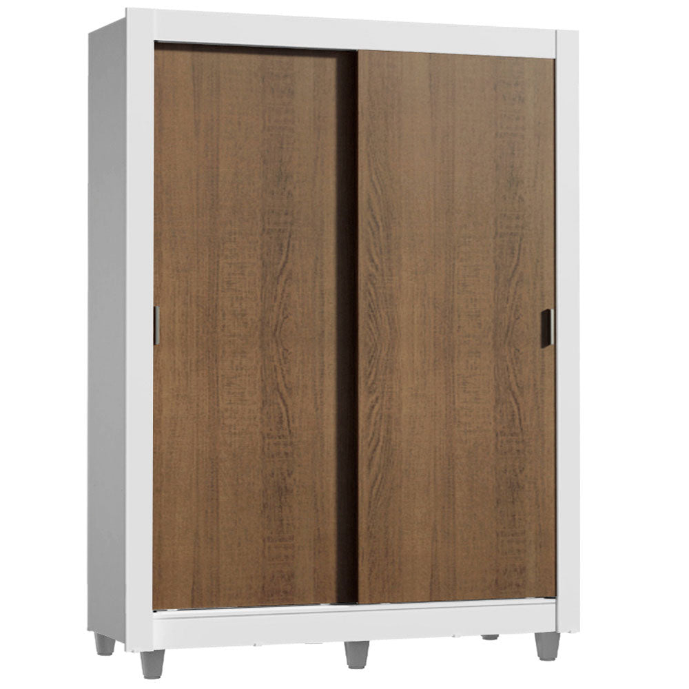 Guarda-Roupa Solteiro Madesa Dallas Plus 2 Portas de Correr 4 Gavetas com Pés Branco/Rustic